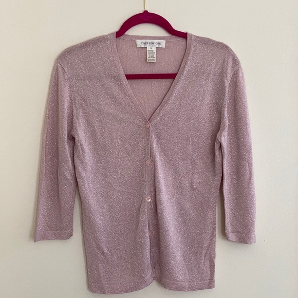 VTG Y2K Womens Cardigan Sz MD Pink Metallic Fairy Coquette Romantic Feminine - Picture 10 of 10